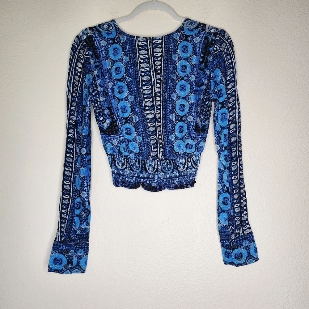 Free People Blue Wild & Free Cropped Blouse XS